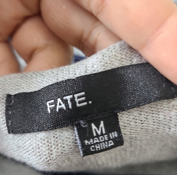 Fate thin gray w navy striped Thin Womens sweater wool blend M - Picture 3 of 4